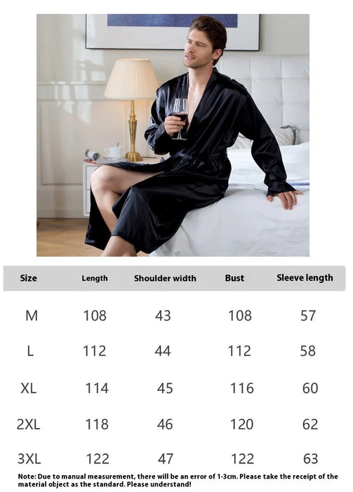 Summer New Men's Ice Silk Bathrobe Robe Men's Pop-Up Section of the Long Section of Cardigan Robe Pajamas Pajamas Home Clothing