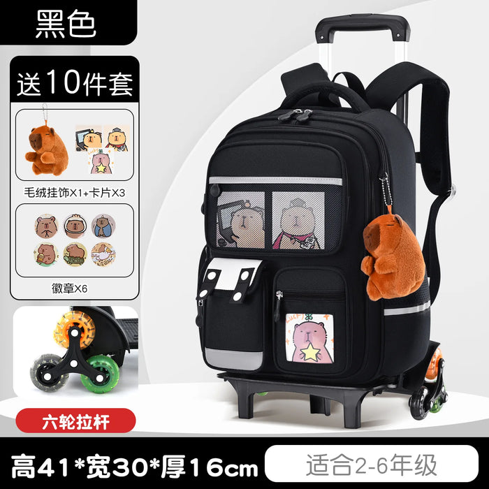 Capybara Children Cartoon School Backpack with Wheels Students Bags for Girls Boys Trolley  Schoolbag Rolling Wheeled Backpacks