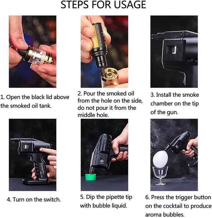 Cocktail Smoke Gun, Vapour Blaster Cocktail Bubble Smoke Gun with 5-Flavour Aroma Liquid and Edible Bubble for Food and Drink