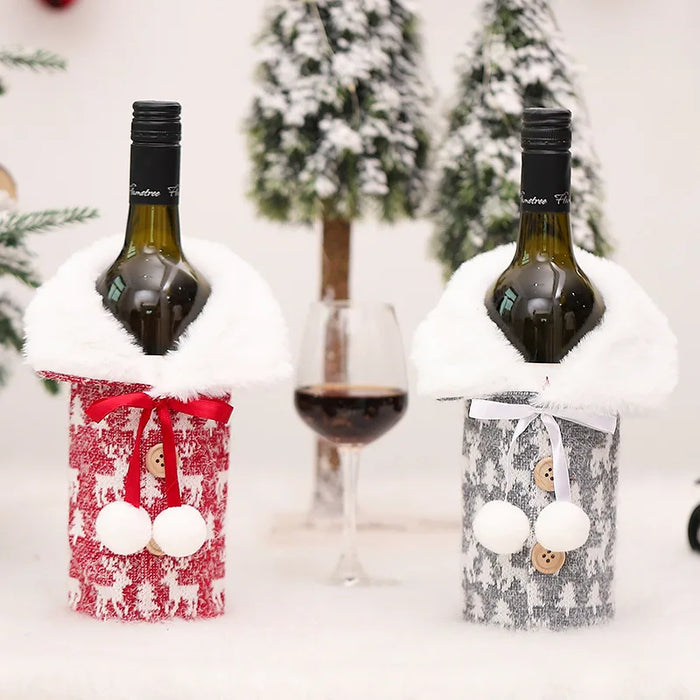 Christmas Wine Bottle Set Golden Velvet Dress Sleeve