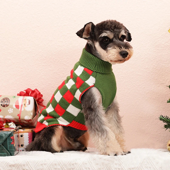Puppy Knit New Year Dog Turtleneck Winter Clothes Pullover Green Sweatshirts Ugly Knitted Christmas Cat Sweater for Small Dogs
