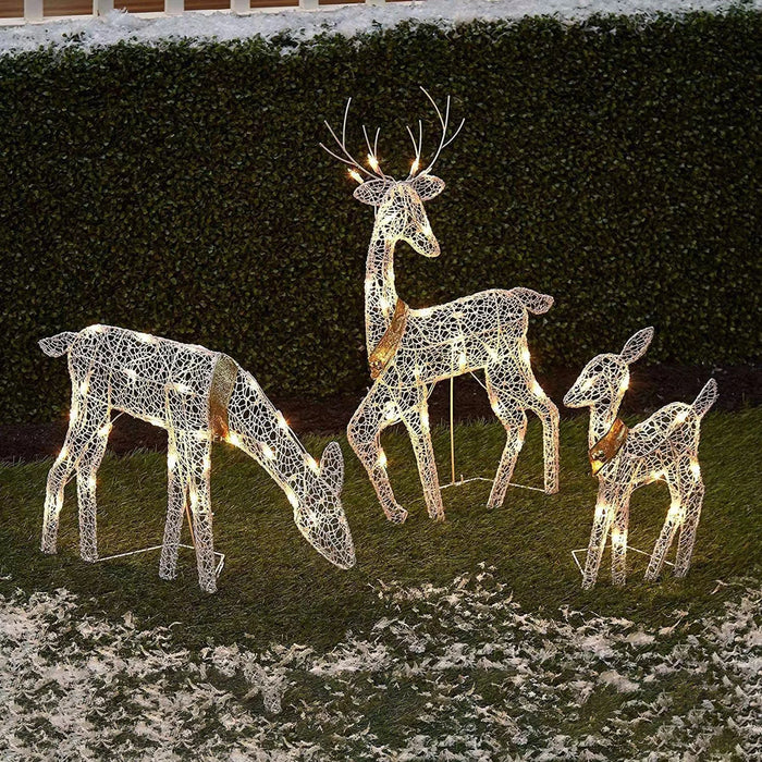 Metal Frame Reindeer Decor Glowing Christmas Deer Ornament Set with Led Lights