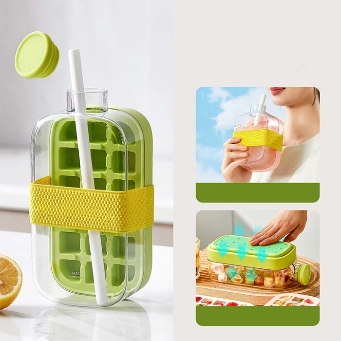 Summer Ice Cube Tray With Straw 2 in1 Ice Tray And Water Bottle For Ice Maker Silicone Ice Cube Portable Kettle Reusable Icecup