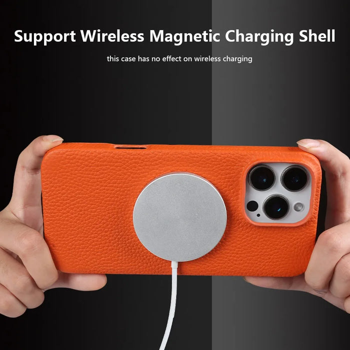 Luxury Magnetic Magsafe Genuine Leather Case For iP 16 Pro Max 15 14 13 12 11 Phone Cases Back Cover