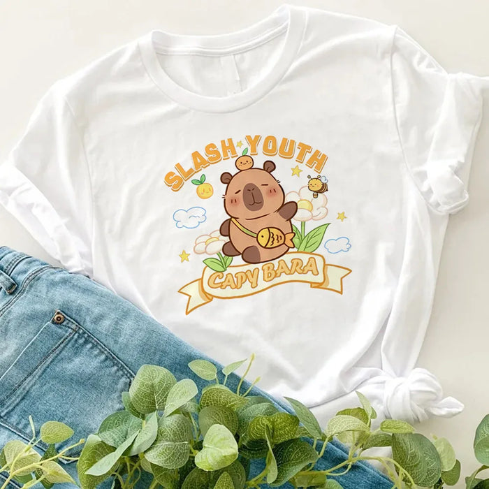 Kids Basic T-shirt Women Men Capybara Tees 3-10Years Children Short Sleeved Clothes Boys Girls Round Neck Tops Birthday Gifts