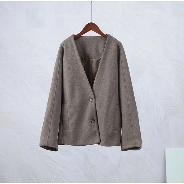 Women's Fashion V Neck Warm Coat Elegant Button Long Sleeve