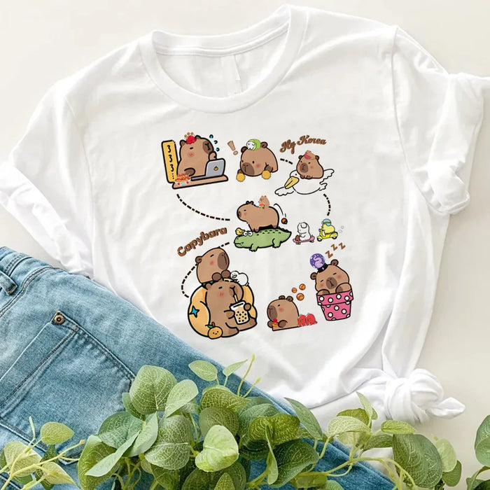 Kids Basic T-shirt Women Men Capybara Tees 3-10Years Children Short Sleeved Clothes Boys Girls Round Neck Tops Birthday Gifts