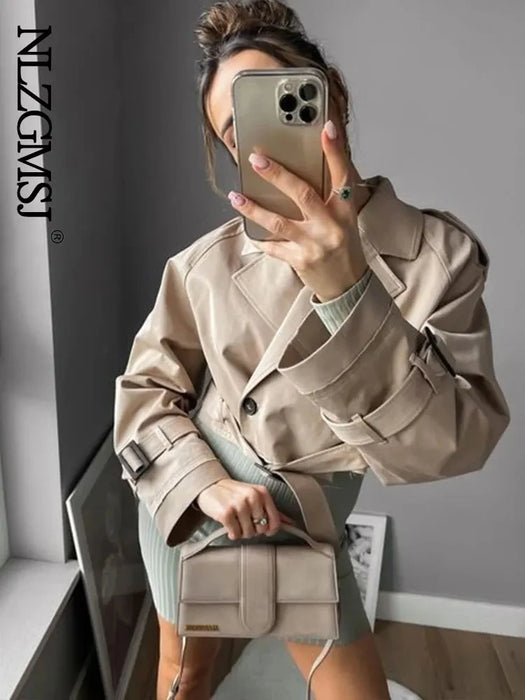 Belt Cropped Trench Spring Jacket
