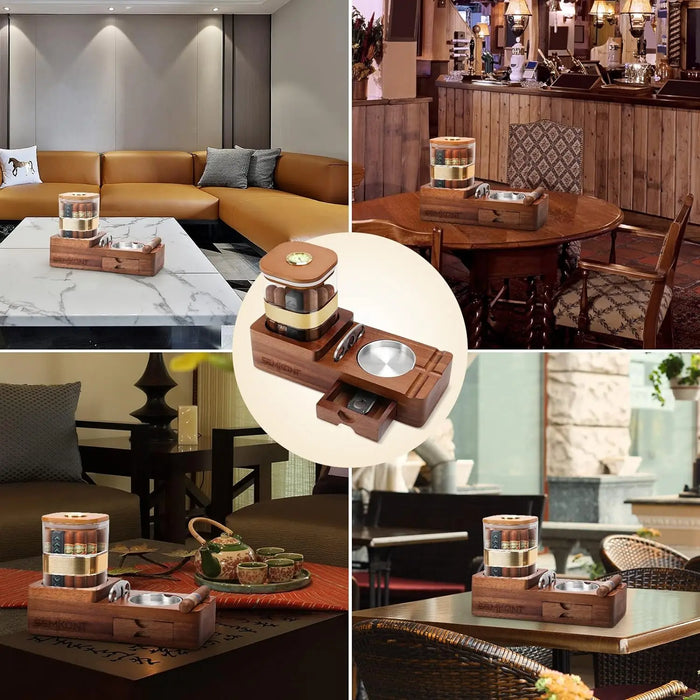 Cigar Humidor Cigar Ashtray Set Wooden Jar With Hygrometer Humidifier Cigar Gifts for Men