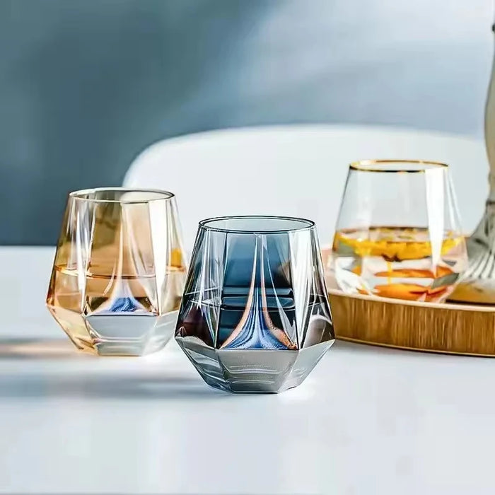 Color Heatproof Glass Net Celebrity Creative Hexagonal Crystal Glass Beautiful Milk Juice Drink Cup Family Party High Value
