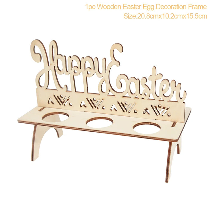 Easter Decoration for Home Wooden Easter Egg Holder Shelves DIY Craft Handmade Ornaments Kids Gift Happy Easter Party Decor 2025