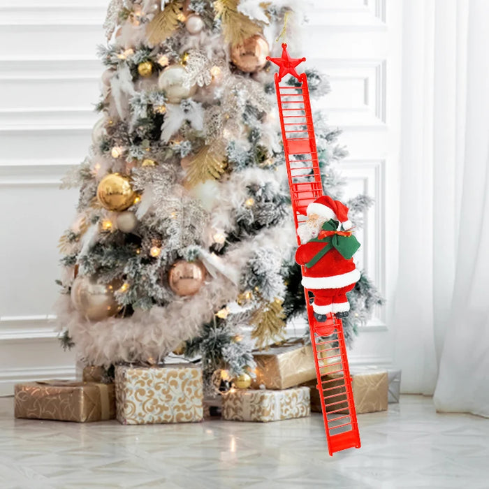 Santa Claus Doll Climbing Ladder with Music Christmas Tree Ornaments