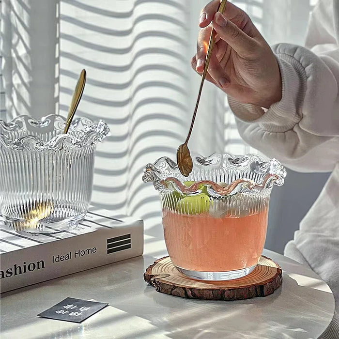 Transparent Dessert Glass Bowl Vertical Lace Fruit Salad Breakfast Bowl Syrup Dim Sum Oatmeal Bowl