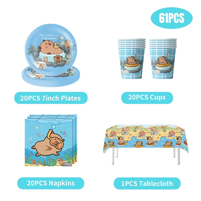 Capybara Birthday Decoration Cartoon Tableware Cups Plate Napkin Balloons Capybara Theme Birthday Party Decoration Supplies Kit