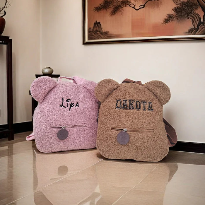 Womens Girls Cute Bear Pattern Backpack Plush