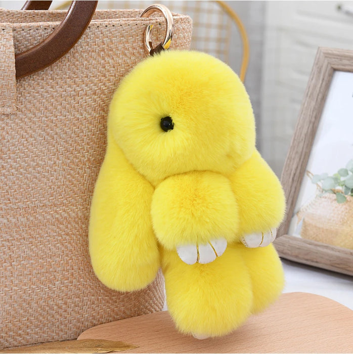 Fluffy Cute Bunny 18CM Real Fur Keychain Rex Rabbit Pom Pom Gift Toy Doll Women Bag Pendant Charm Car Key Keyring Metal ring