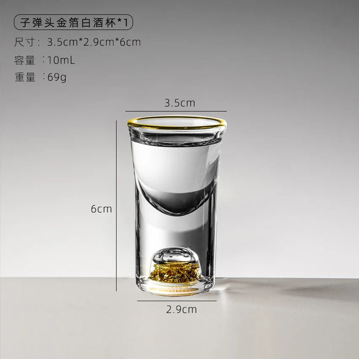Lead-free Crystal Glass Gild Built In 24K Gold Leaf Small Shot Glass Luxury Golden Vodka Spirit Small Wine Glasses Drinking Cups