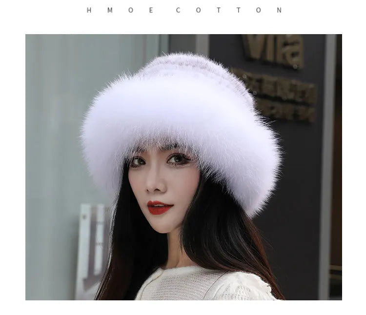 New Women Winter Luxury Knitted Real Mink Fur Bomber Hat Natural Warm Fox Fur Cap Girls Quality Soft 100% Genuine Mink Fur Hats