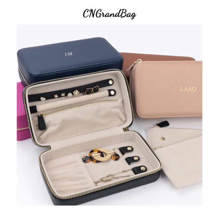 Personalized Emboss Gold Name Pebble Leather Jewelry Storage Box