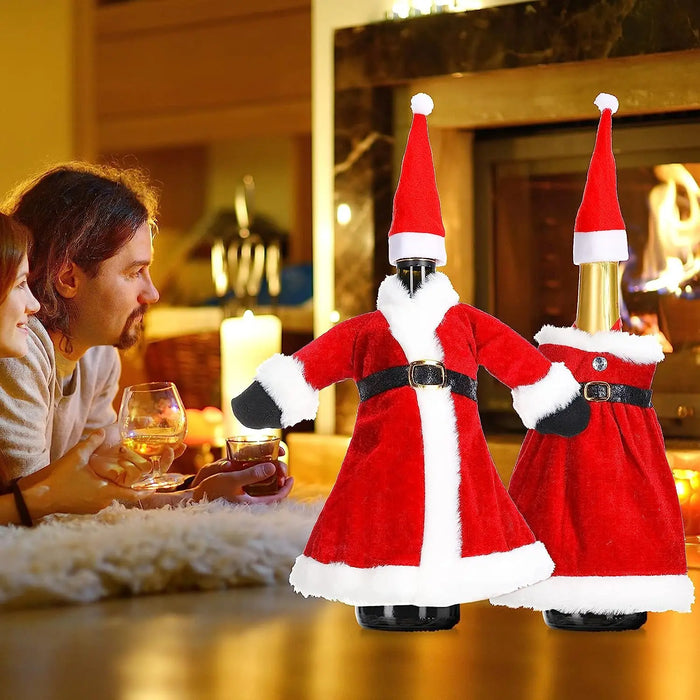 Christmas Wine Bottle Set Golden Velvet Dress Sleeve