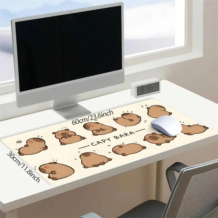 Cute Cartoon Brown Capybara Mouse Pad Large Computer Office Game Table Mats XXL 90x40 Rubber Non-slip Keyboard Mat Long Desk Pad
