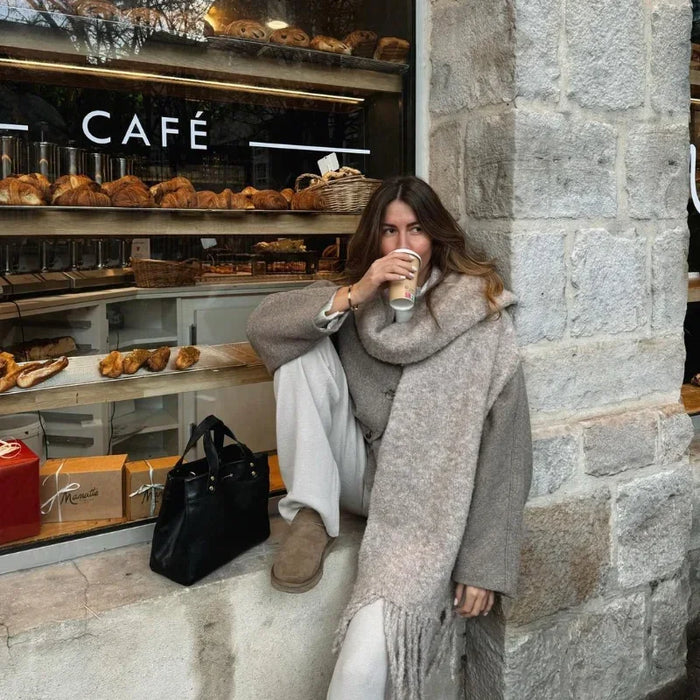 Women's Fashion V Neck Warm Coat Elegant Button Long Sleeve