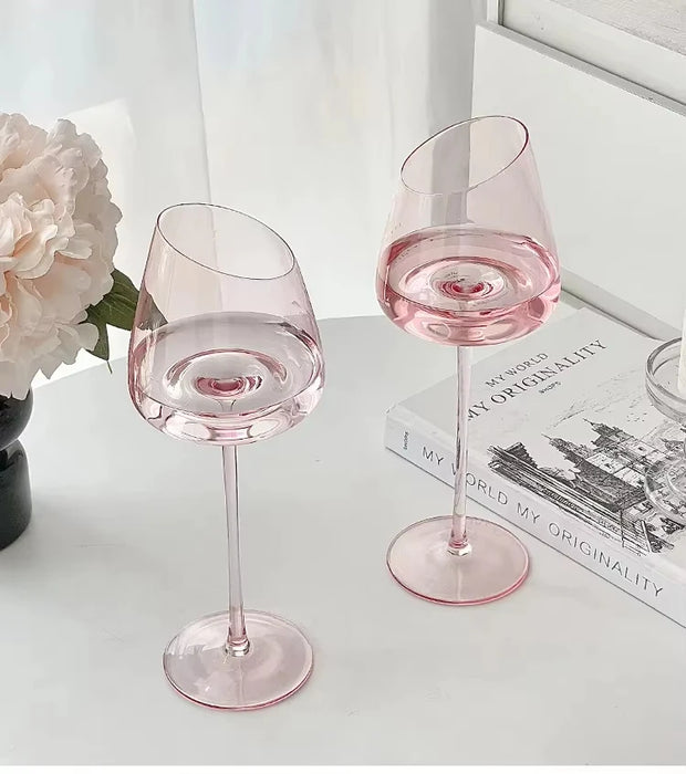 500ml Large Capacity Pink Red Wine Wine Glass High-Value Home Crystal Champagne Glass Cup Oblique Mouth Goblet