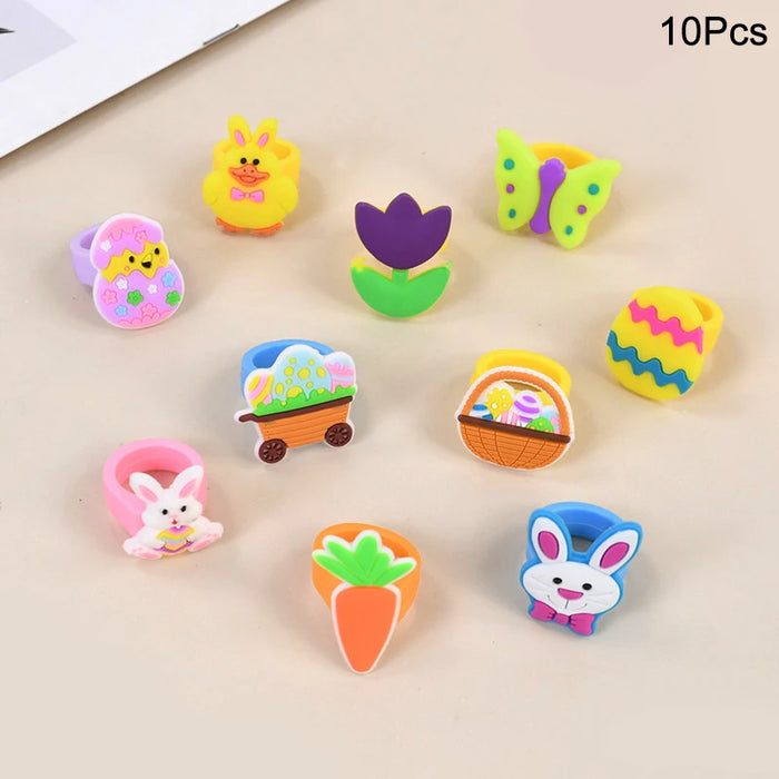 Easter Kids Gift Rabbit Eggs Bracelets Silicone Ring Keychains Happy Easter Birthday Party Favors Goodie Bag Basket Filler Toys