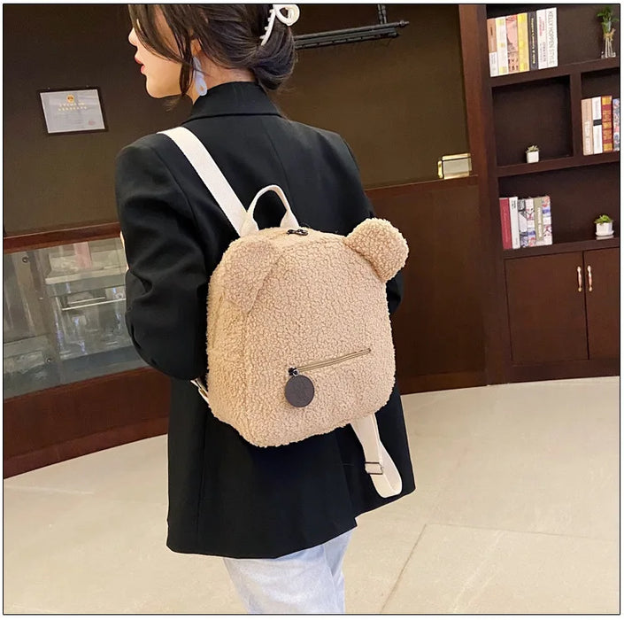 Womens Girls Cute Bear Pattern Backpack Plush