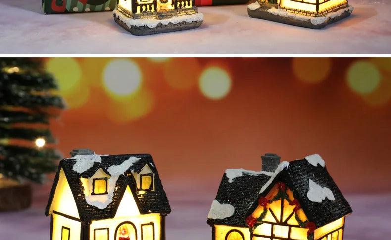 LED Christmas Decorations Resin Small House Micro