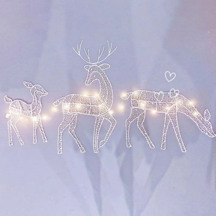 Metal Frame Reindeer Decor Glowing Christmas Deer Ornament Set with Led Lights