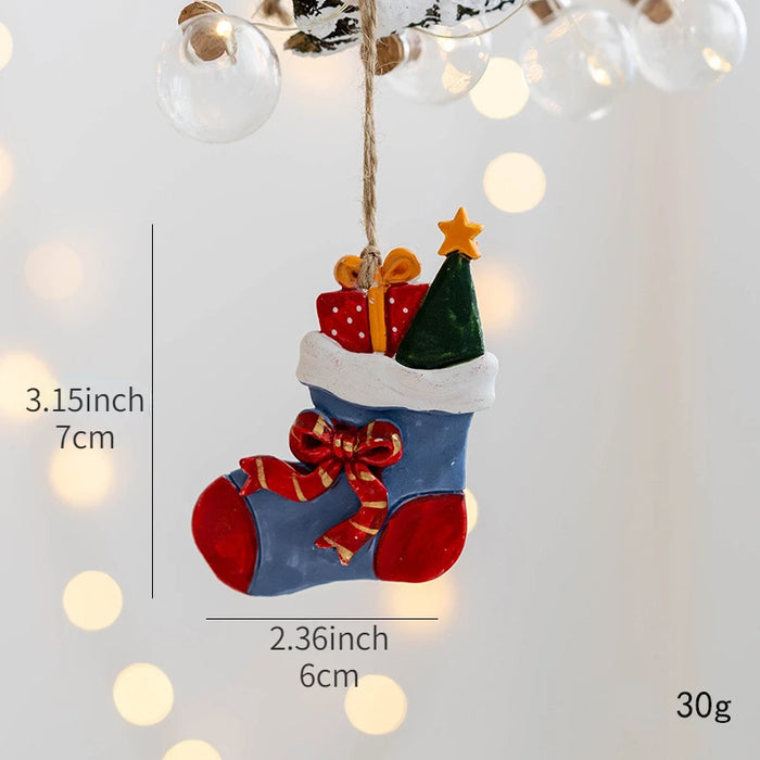 New Christmas Resin Pendant Xmas Tree Decoration Christmas Socks Gift House DIY Kids Toys Gifts Xmas Ornaments Navidad 2024