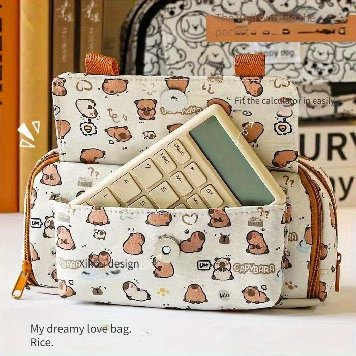 1pc Capybara Pencil Case - Large Capacity Cute Animal Print Makeup & Stationery Organizer with Zipper Closure, Fabric Pen Bag