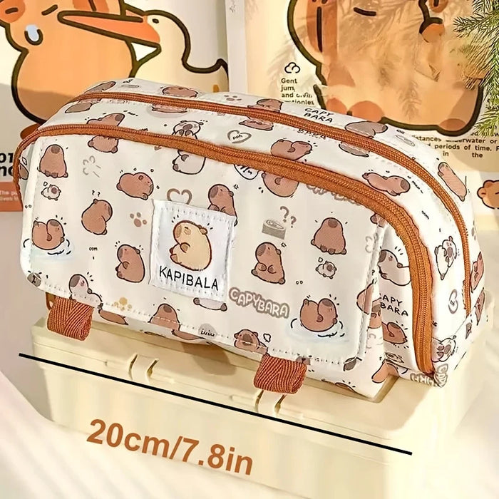 1pc Capybara Pencil Case - Large Capacity Cute Animal Print Makeup & Stationery Organizer with Zipper Closure, Fabric Pen Bag
