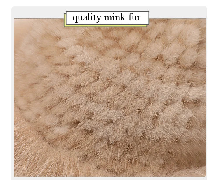 New Women Winter Luxury Knitted Real Mink Fur Bomber Hat Natural Warm Fox Fur Cap Girls Quality Soft 100% Genuine Mink Fur Hats