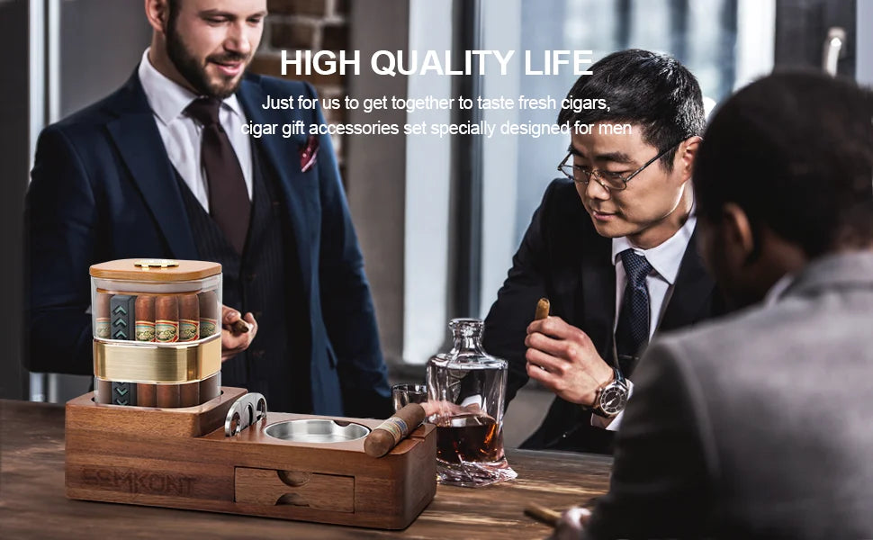 Cigar Humidor Cigar Ashtray Set Wooden Jar With Hygrometer Humidifier Cigar Gifts for Men