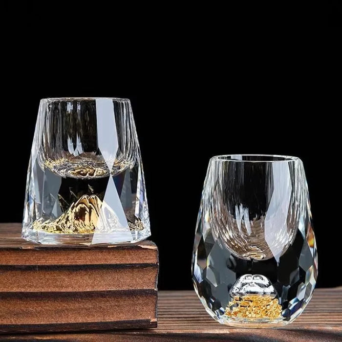 Lead-free Crystal Glass Gild Built In 24K Gold Leaf Small Shot Glass Luxury Golden Vodka Spirit Small Wine Glasses Drinking Cups
