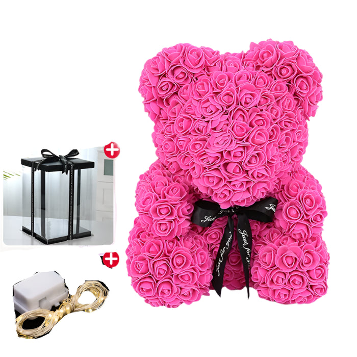 Rose Bear With Box Lights Artificial Flower Teddy Bear for Women/Girlfriend Gift Love Flower Valentine/Anniversary/Birthday Deco