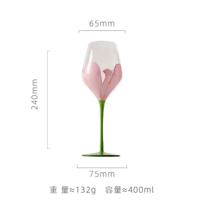 1 Piece Hand Painted Glass Goblet Cup Creative Red Wine Glasses Whisky Cup Flower Painted Stemware for Wedding Party Events