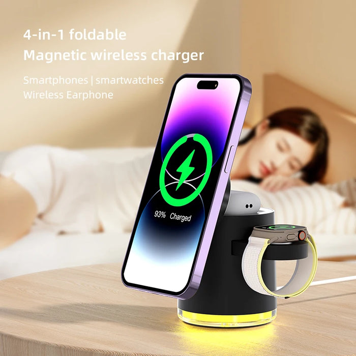4 in 1 Magnetic Wireless Charger Station for IPhone 15 14 13 12 Pro iWatch 8 7 6 Airpods Pro Samsung 15W Charging Dock Station