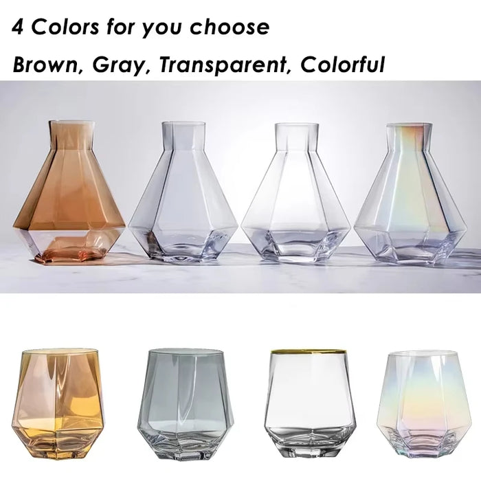 Nordic Diamond Shape Glass Water Kettle with Natural Wood Ball Lid Clear Cold Water Jug Juice Beverage Pitcher Home Drinkware