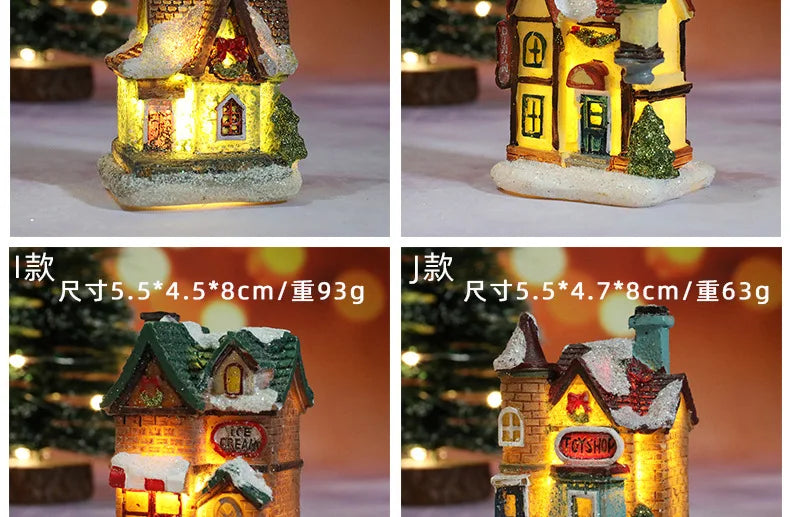 LED Christmas Decorations Resin Small House Micro