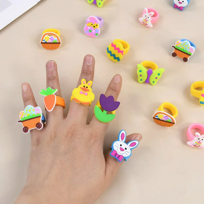 Easter Kids Gift Rabbit Eggs Bracelets Silicone Ring Keychains Happy Easter Birthday Party Favors Goodie Bag Basket Filler Toys