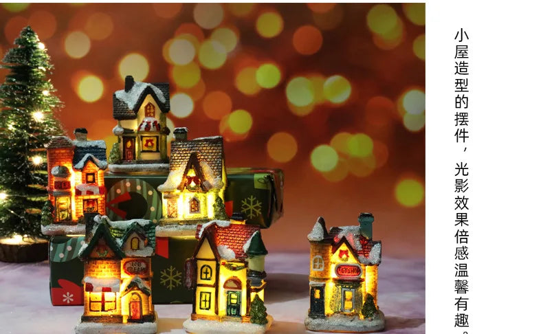 LED Christmas Decorations Resin Small House Micro