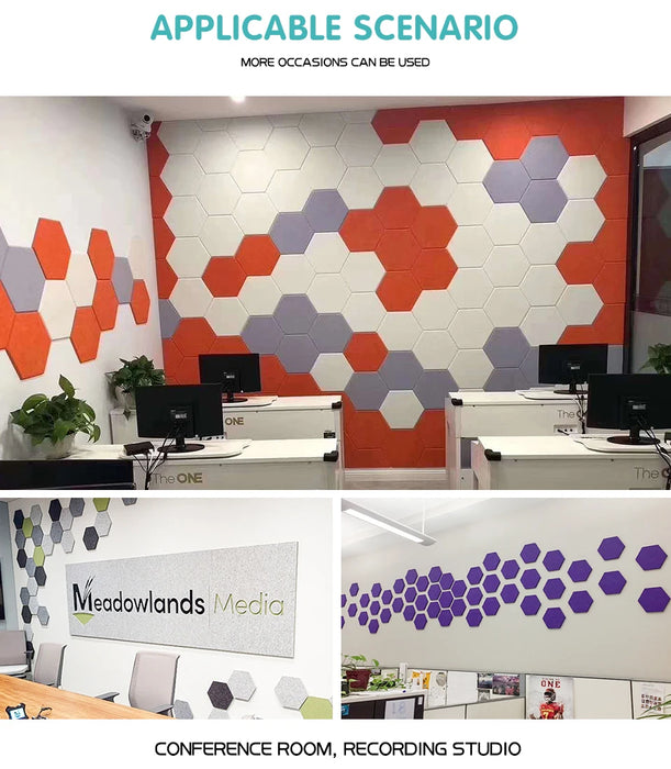 12 Pcs Hexagon Polyester Acoustic Panel Sound Proof Soundproofing Wall Panels Wall Decor For Kids Rooms Nursery Office Stickers