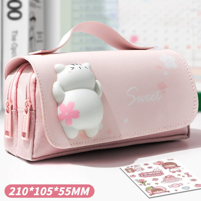Kawaii Capybara Large Capacity Pencil Case with Stress Relief Function Cute Pens Bag with Pressable Toy for Students Stationery
