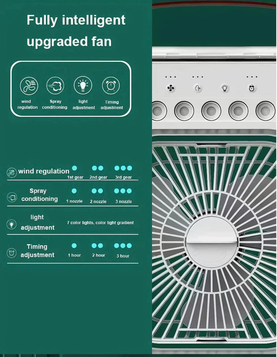 Fan/cooling fan portable household three in one small air cooler, LED night light, 5-hole humidifier, 1-3 hour timer