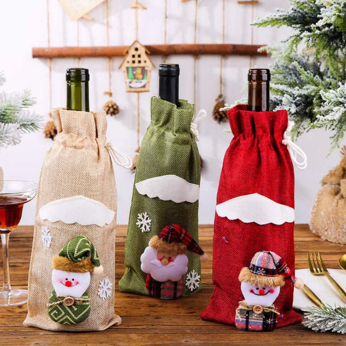 Christmas Wine Bottle Set Golden Velvet Dress Sleeve