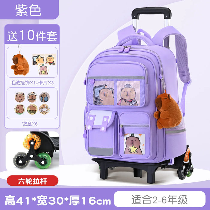 Capybara Children Cartoon School Backpack with Wheels Students Bags for Girls Boys Trolley  Schoolbag Rolling Wheeled Backpacks