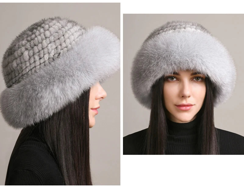 New Women Winter Luxury Knitted Real Mink Fur Bomber Hat Natural Warm Fox Fur Cap Girls Quality Soft 100% Genuine Mink Fur Hats